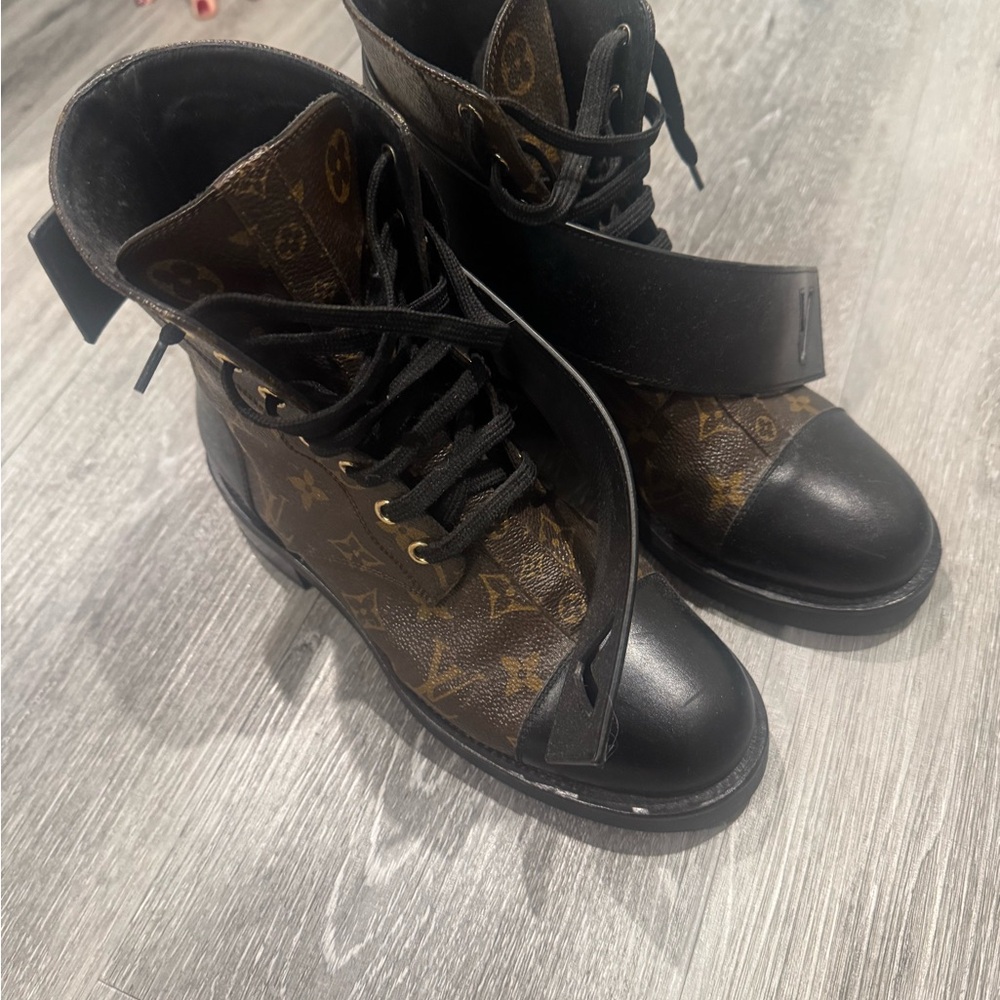 Louis Vuitton Black and Brown Combat Boots